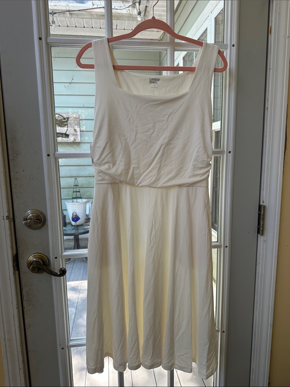 Lands' End Cream Sleeveless Scoop-Neck Midi Dress